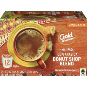 Gold Emblem Fair Trade Donut Shop Blend Premium Ground Coffee Single Serve Cups
